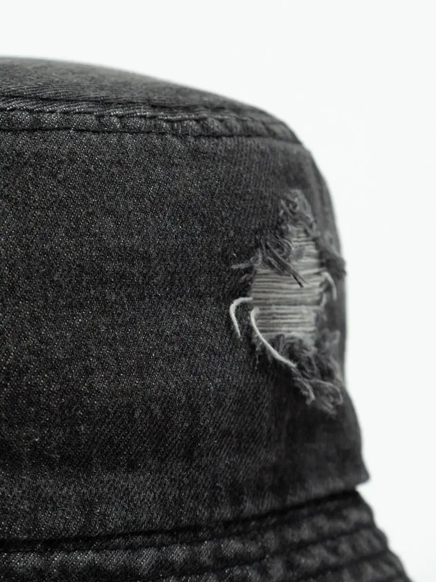 Bob en jean usé, effet vieilli, bords effilochés, style unisexe, tendance Y2K, modèle Kelips - Bob - Gris foncé