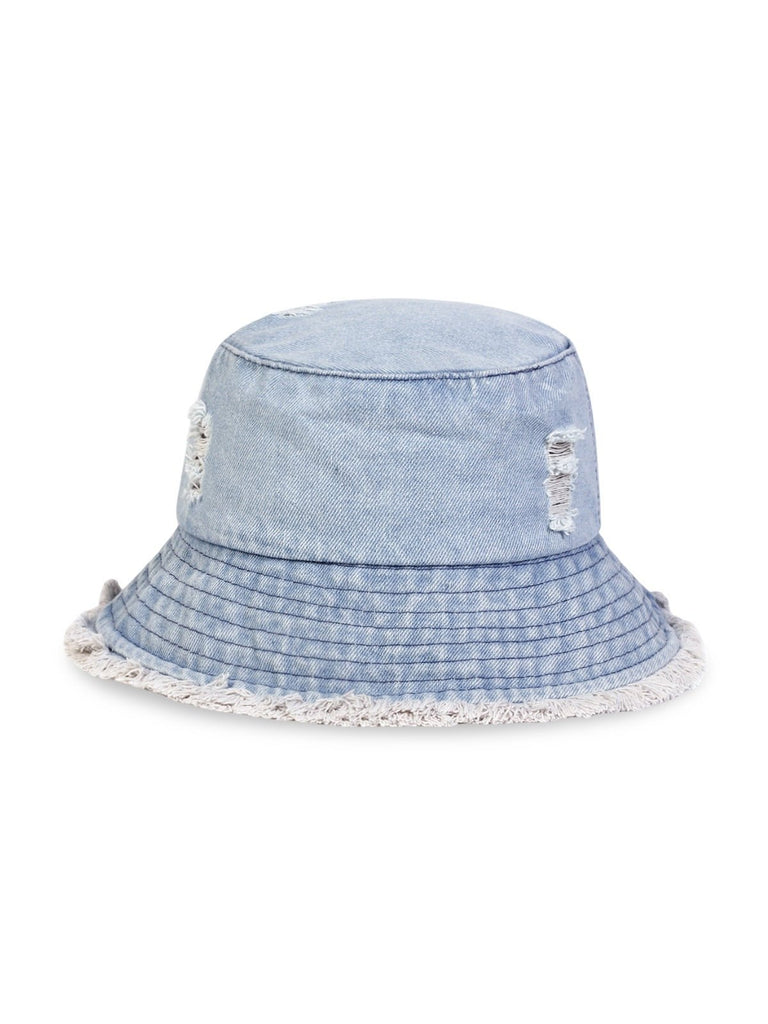 Bob en jean usé, effet vieilli, bords effilochés, style unisexe, tendance Y2K, modèle Kelips - Bob - Bleu clair