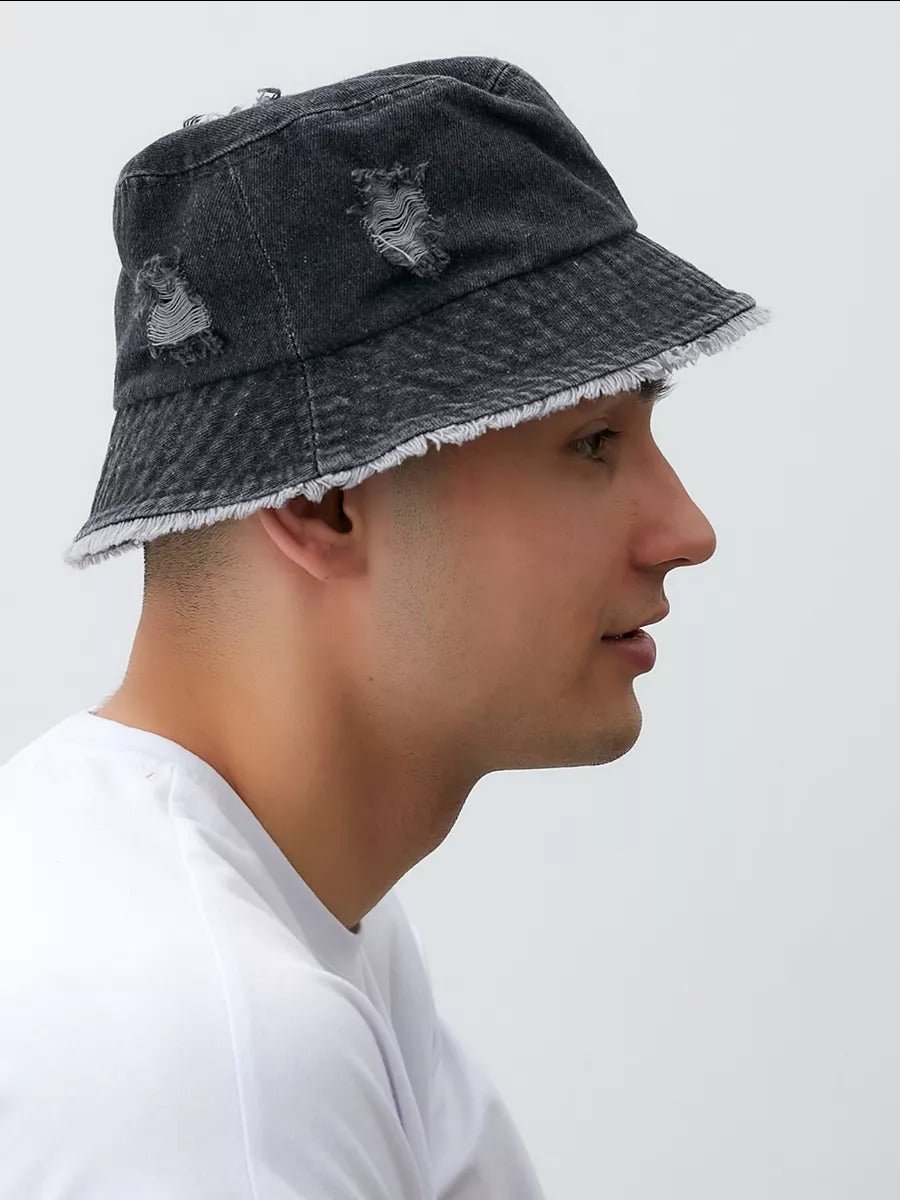 Bob en jean usé, effet vieilli, bords effilochés, style unisexe, tendance Y2K, modèle Kelips - Bob - Gris foncé