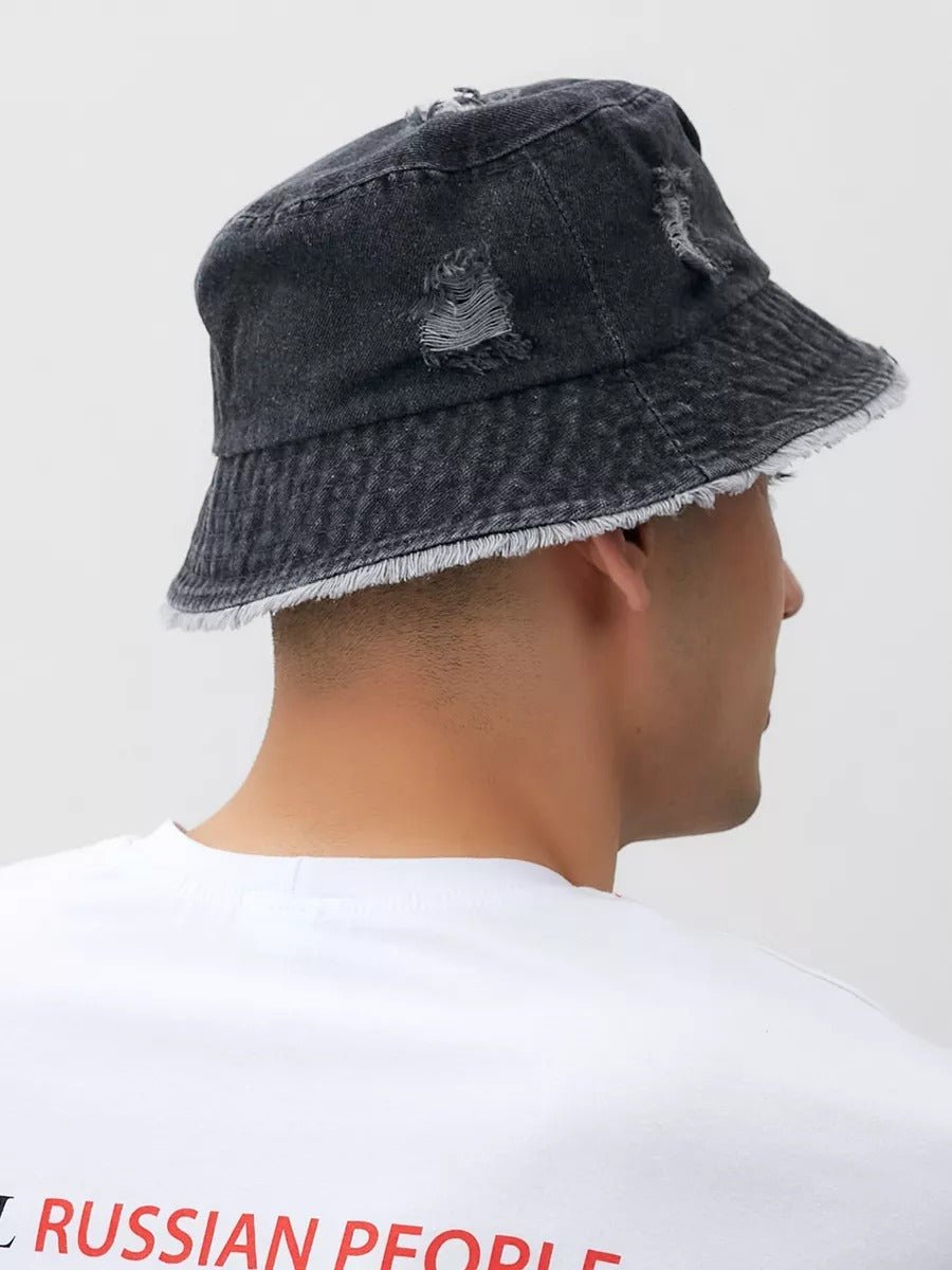 Bob en jean usé, effet vieilli, bords effilochés, style unisexe, tendance Y2K, modèle Kelips - Bob - Gris foncé