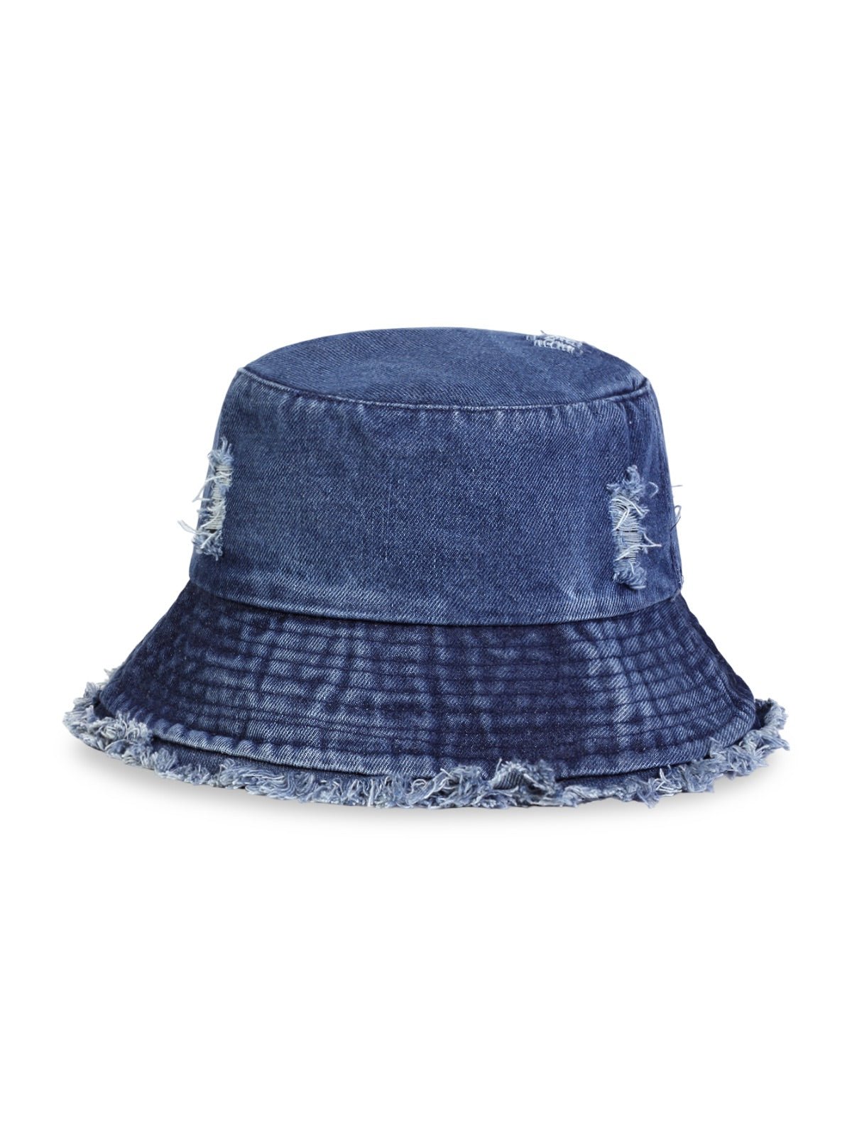 Bob en jean usé, effet vieilli, bords effilochés, style unisexe, tendance Y2K, modèle Kelips - Bob - Bleu marine