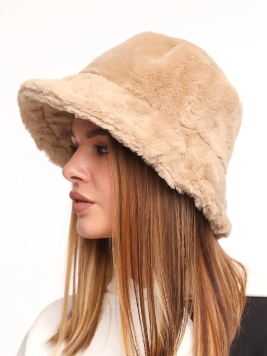 Bob hiver, panama fausse fourrure, doublé polaire, doux, modèle Arian - Bob - Beige
