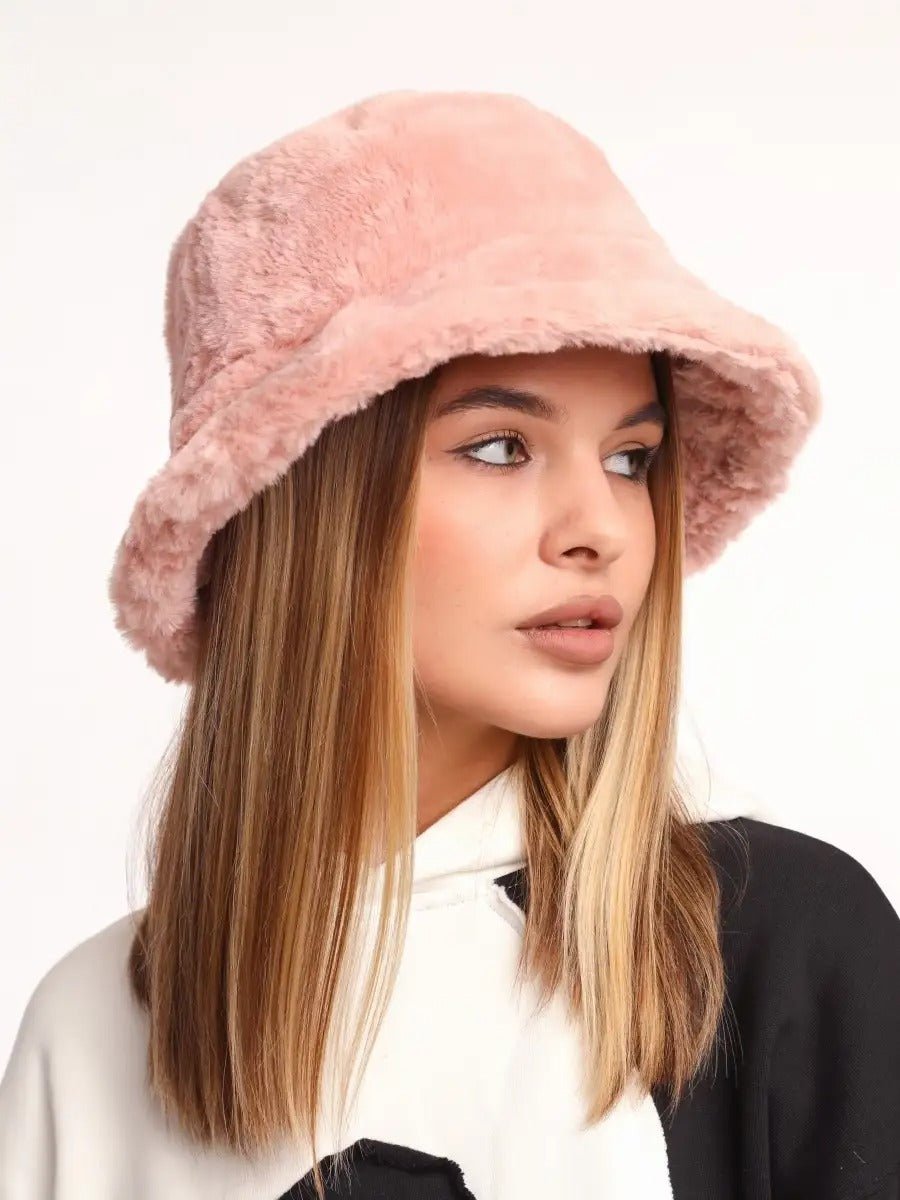Bob hiver, panama fausse fourrure, doublé polaire, doux, modèle Arian - Bob - Rose
