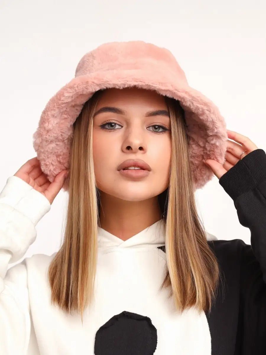 Bob hiver, panama fausse fourrure, doublé polaire, doux, modèle Arian - Bob - Rose