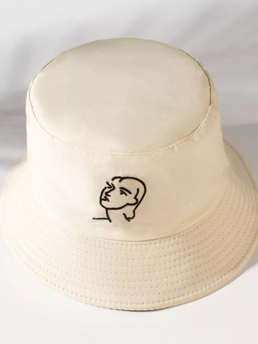 Bob réversible visage femme, motif brodé, protection solaire, style original, tissu twill, modèle Lana - Bob - Blanc crème