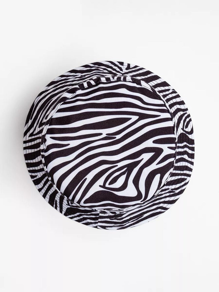 Bob réversible zèbre noir, chapeau en polyester, streetwear respirant, accessoire été plage, protection solaire, modèle Zébra - Bob - Blanc et noir