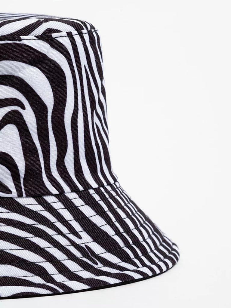 Bob réversible zèbre noir, chapeau en polyester, streetwear respirant, accessoire été plage, protection solaire, modèle Zébra - Bob - Blanc et noir