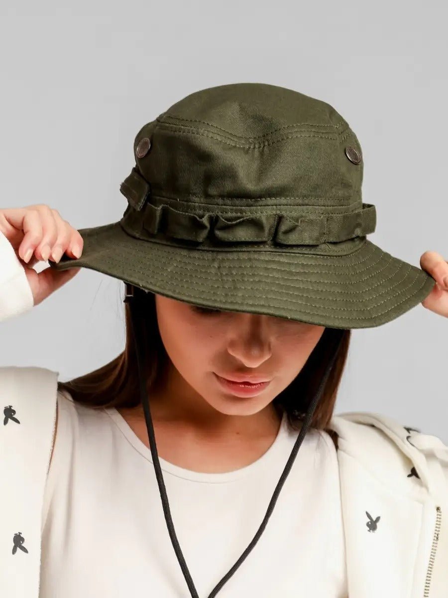 Bob streetwear et techwear, ajustable, anti - UV, avec cordon, gorpcore, chapeau de randonnée, modèle Elior - Bob - Kaki