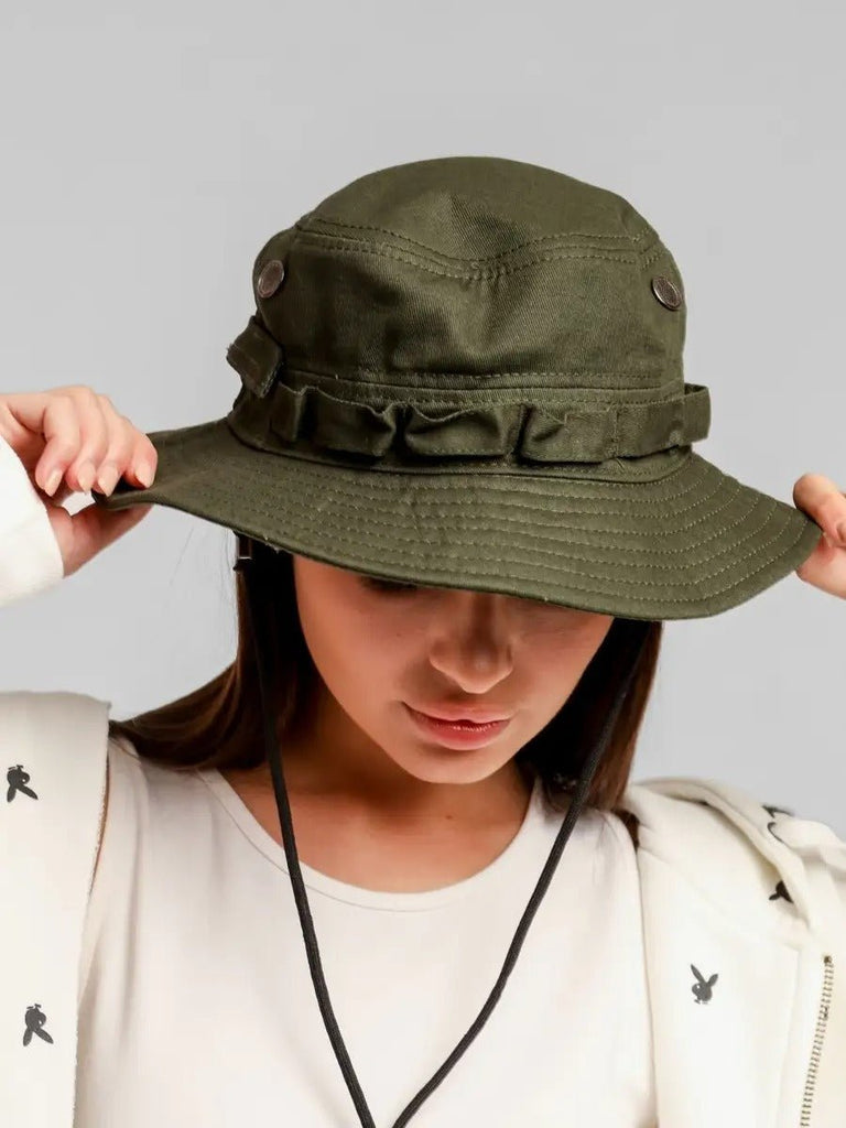 Bob streetwear et techwear, ajustable, anti - UV, avec cordon, gorpcore, chapeau de randonnée, modèle Elior - Bob - Kaki
