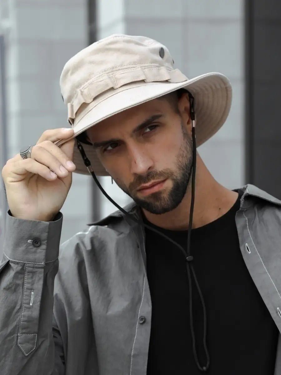 Bob streetwear et techwear, ajustable, anti - UV, avec cordon, gorpcore, chapeau de randonnée, modèle Elior - Bob - Beige