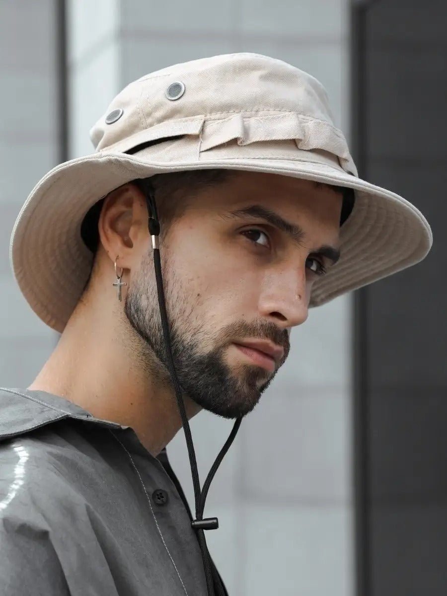 Bob streetwear et techwear, ajustable, anti - UV, avec cordon, gorpcore, chapeau de randonnée, modèle Elior - Bob - Beige