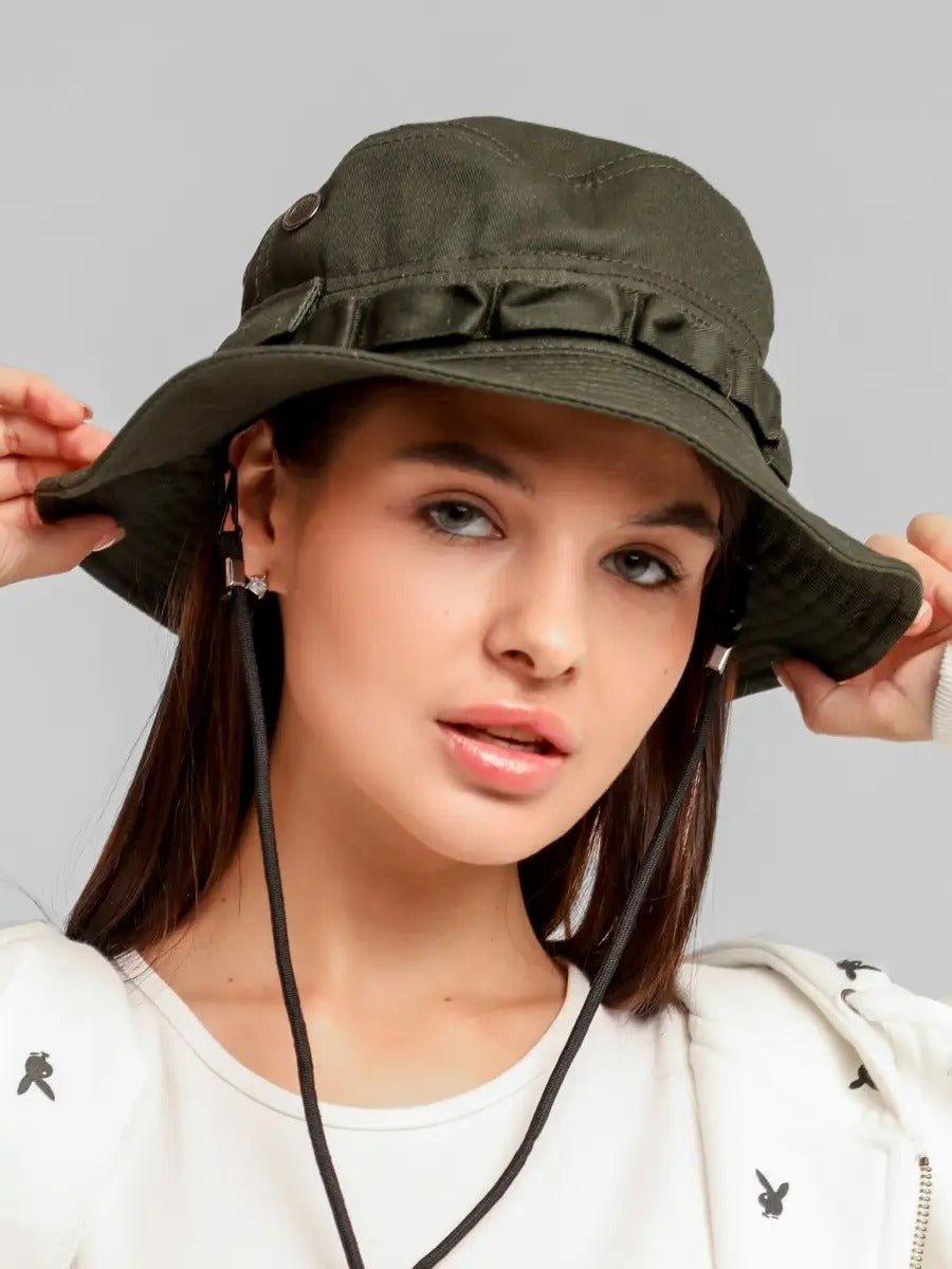 Bob streetwear et techwear, ajustable, anti - UV, avec cordon, gorpcore, chapeau de randonnée, modèle Elior - Bob - Kaki