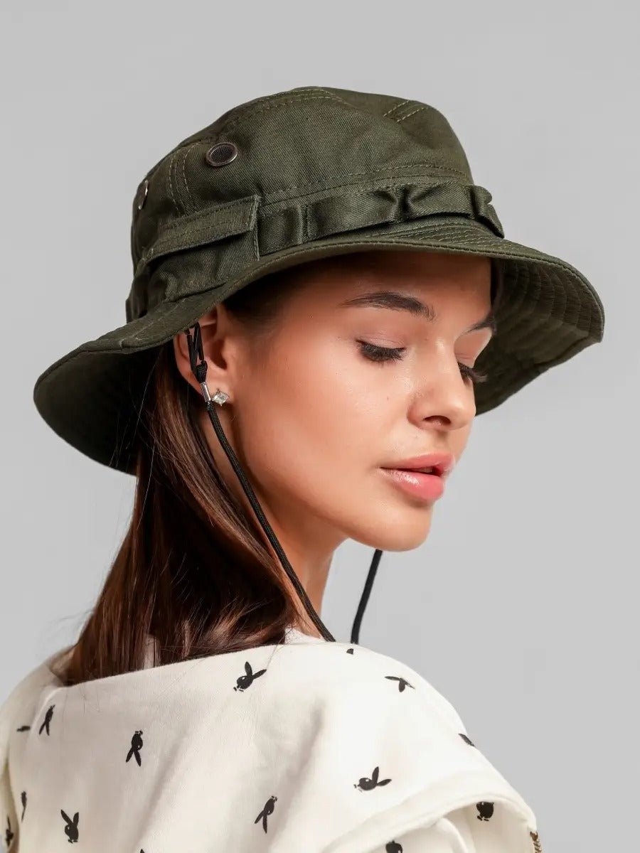 Bob streetwear et techwear, ajustable, anti - UV, avec cordon, gorpcore, chapeau de randonnée, modèle Elior - Bob - Kaki