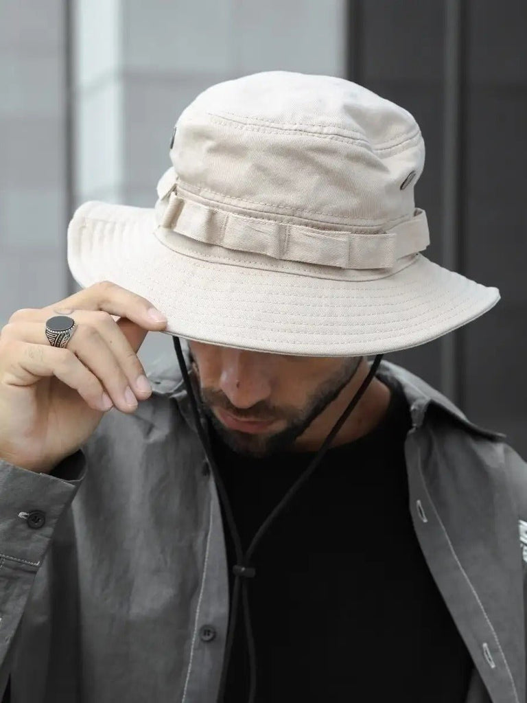 Bob streetwear et techwear, ajustable, anti - UV, avec cordon, gorpcore, chapeau de randonnée, modèle Elior - Bob - Beige