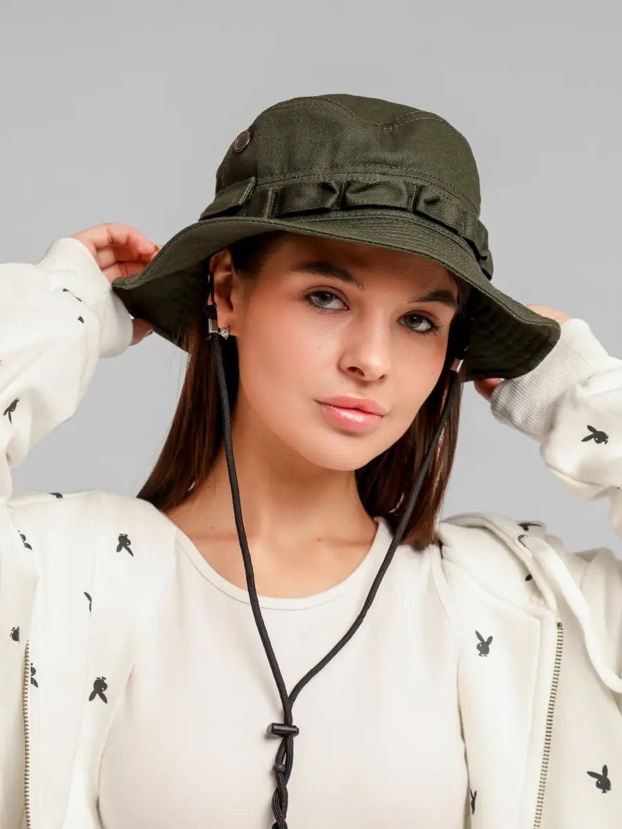 Bob streetwear et techwear, ajustable, anti - UV, avec cordon, gorpcore, chapeau de randonnée, modèle Elior - Bob - Kaki