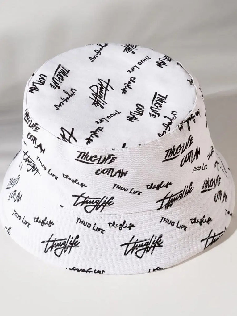 Bob streetwear réversible, imprimé graffiti, coton respirant, broderie Thug Life, mixte, modèle Hérry - Casquette - Blanc