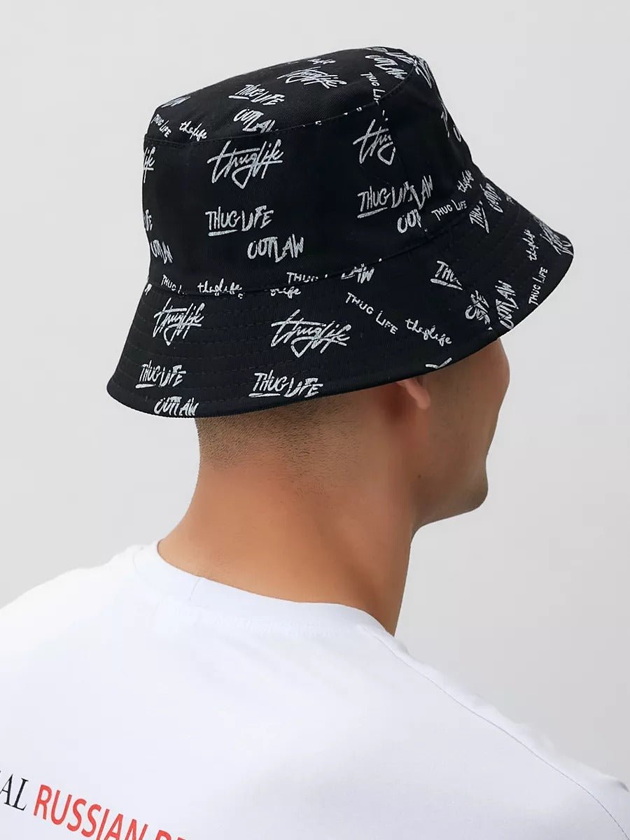Bob streetwear réversible, imprimé graffiti, coton respirant, broderie Thug Life, mixte, modèle Hérry - Casquette - Noir