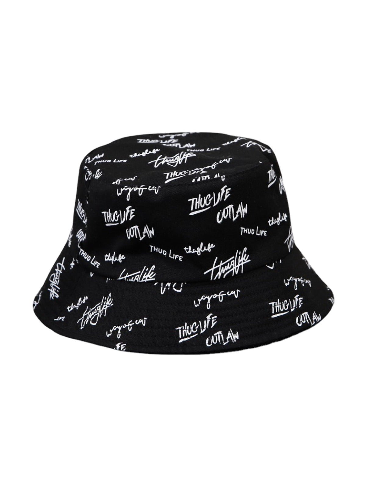 Bob streetwear réversible, imprimé graffiti, coton respirant, broderie Thug Life, mixte, modèle Hérry - Casquette - Noir
