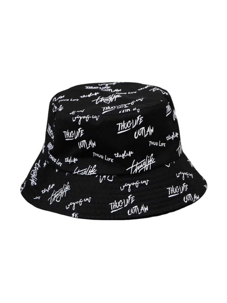 Bob streetwear réversible, imprimé graffiti, coton respirant, broderie Thug Life, mixte, modèle Hérry - Casquette - Noir