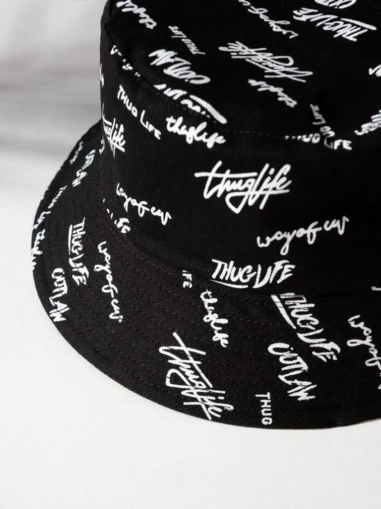 Bob streetwear réversible, imprimé graffiti, coton respirant, broderie Thug Life, mixte, modèle Hérry - Casquette - Noir
