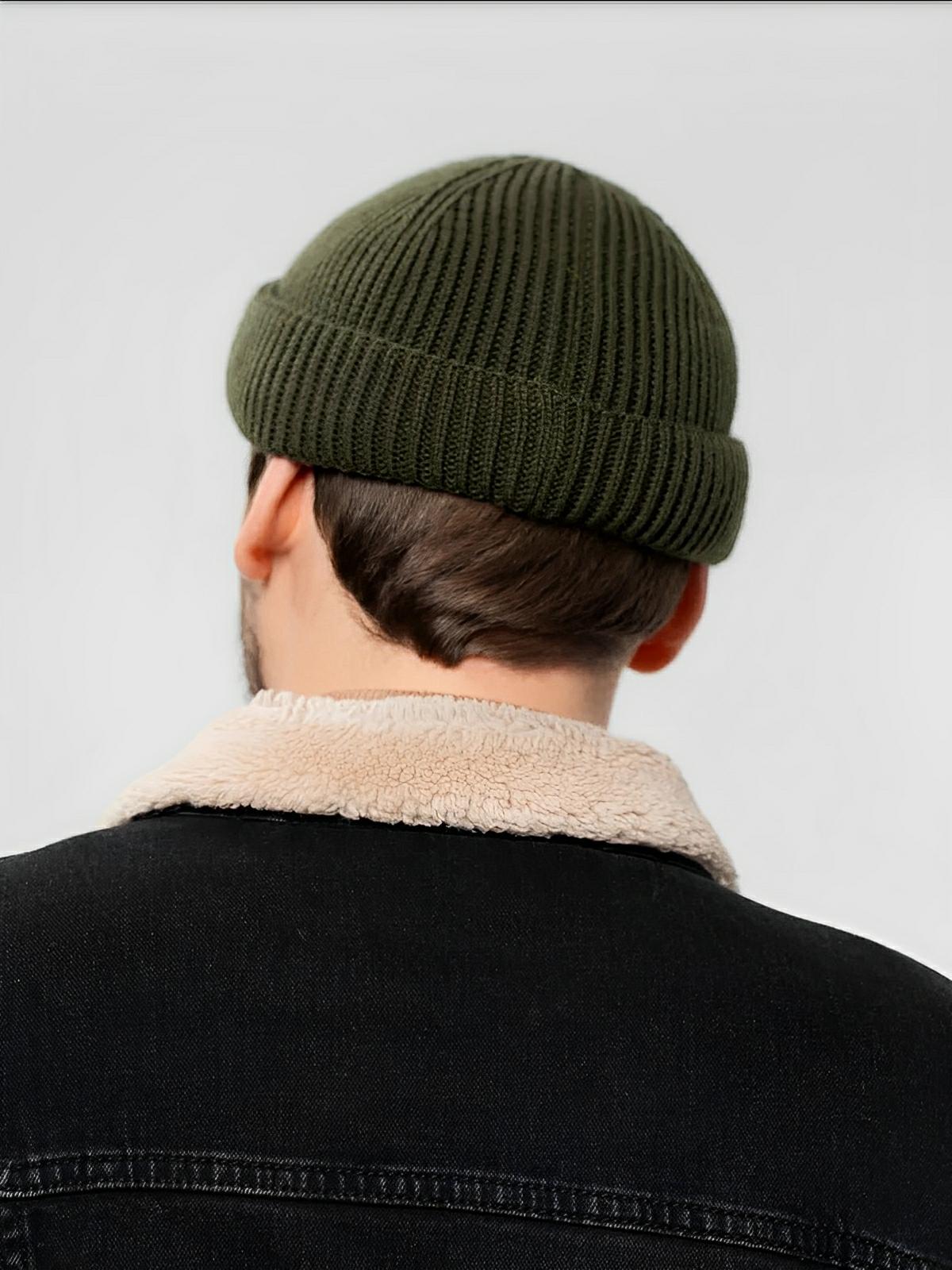 Bonnet docker côtelé, court unisexe, chaud pour l'hiver, bonnet à revers, maille fine, modèle Jino - Bonnets - Kaki
