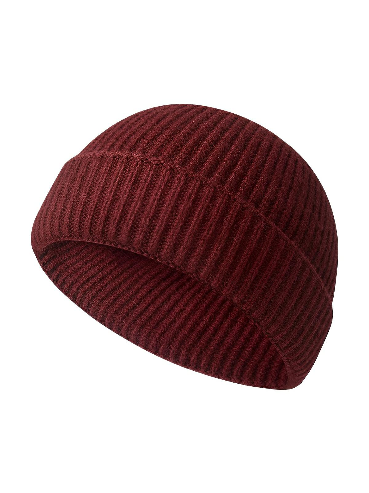 Bonnet docker côtelé, court unisexe, chaud pour l'hiver, bonnet à revers, maille fine, modèle Jino - Bonnets - Bordeaux