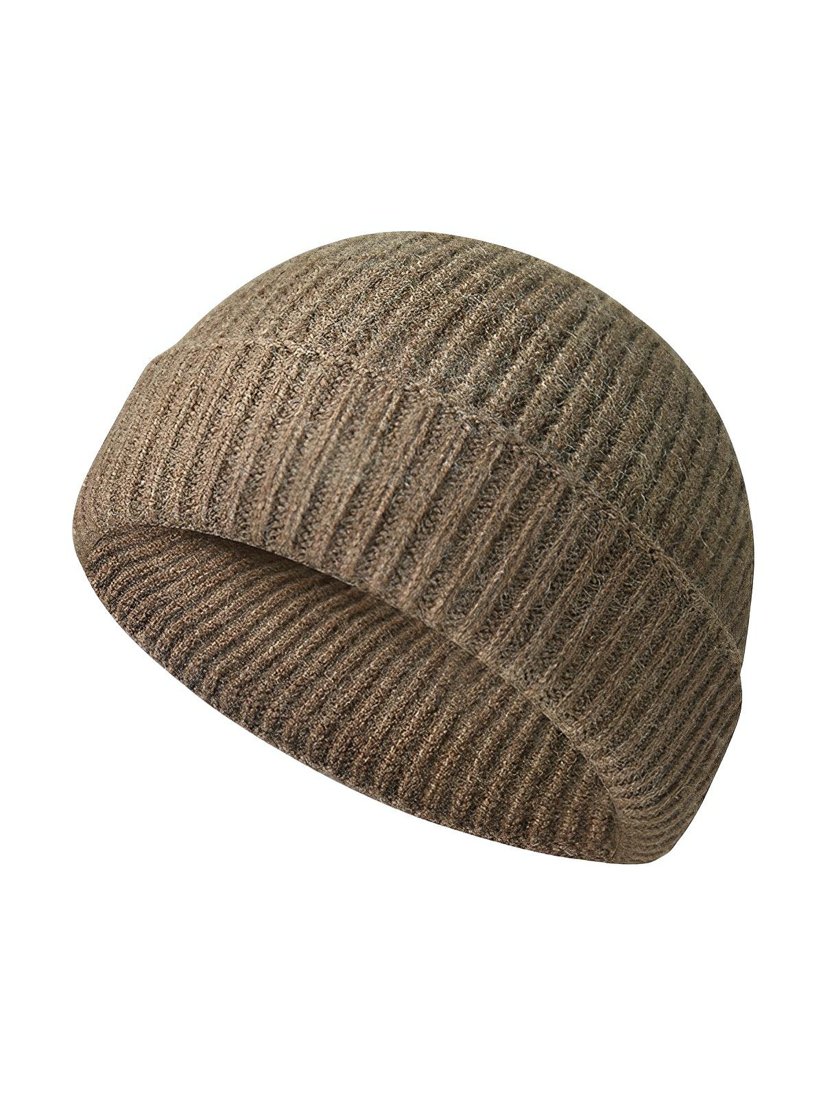 Bonnet docker côtelé, court unisexe, chaud pour l'hiver, bonnet à revers, maille fine, modèle Jino - Bonnets - Taupe