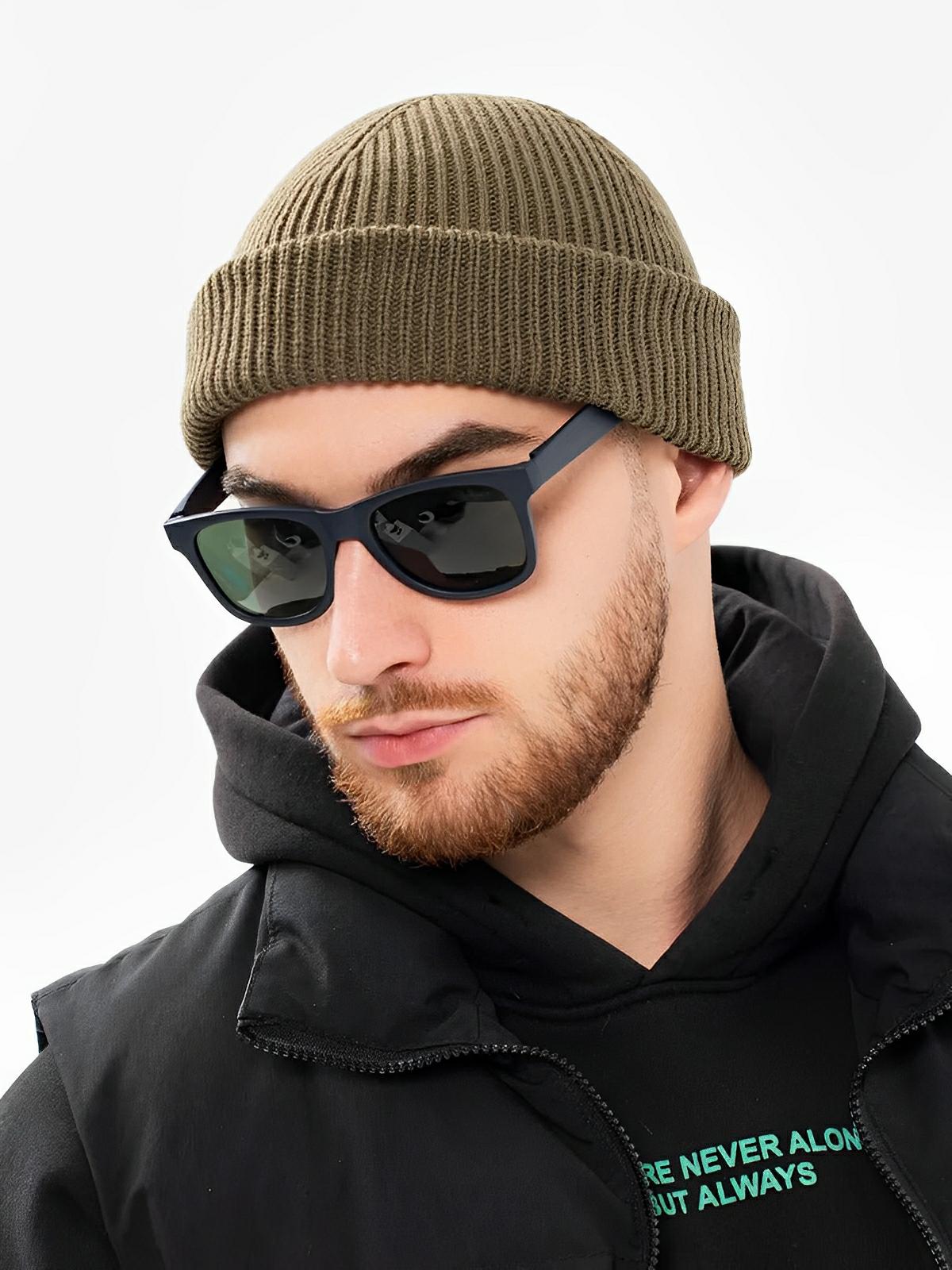 Bonnet docker côtelé, court unisexe, chaud pour l'hiver, bonnet à revers, maille fine, modèle Jino - Bonnets - Taupe