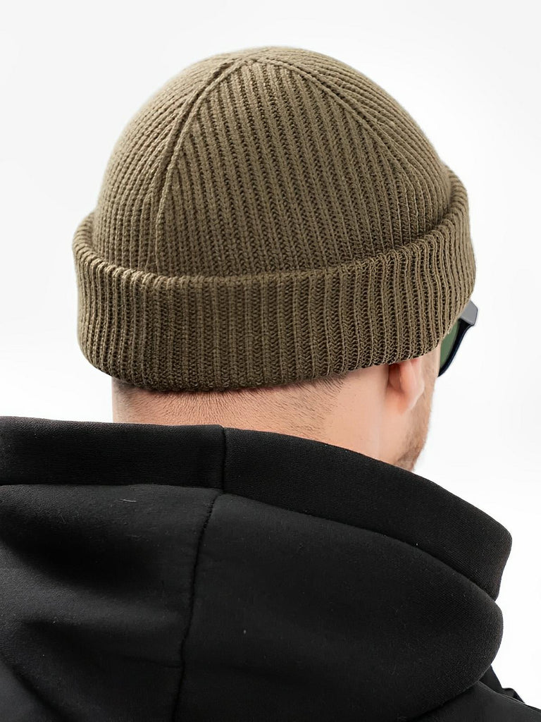 Bonnet docker côtelé, court unisexe, chaud pour l'hiver, bonnet à revers, maille fine, modèle Jino - Bonnets - Taupe
