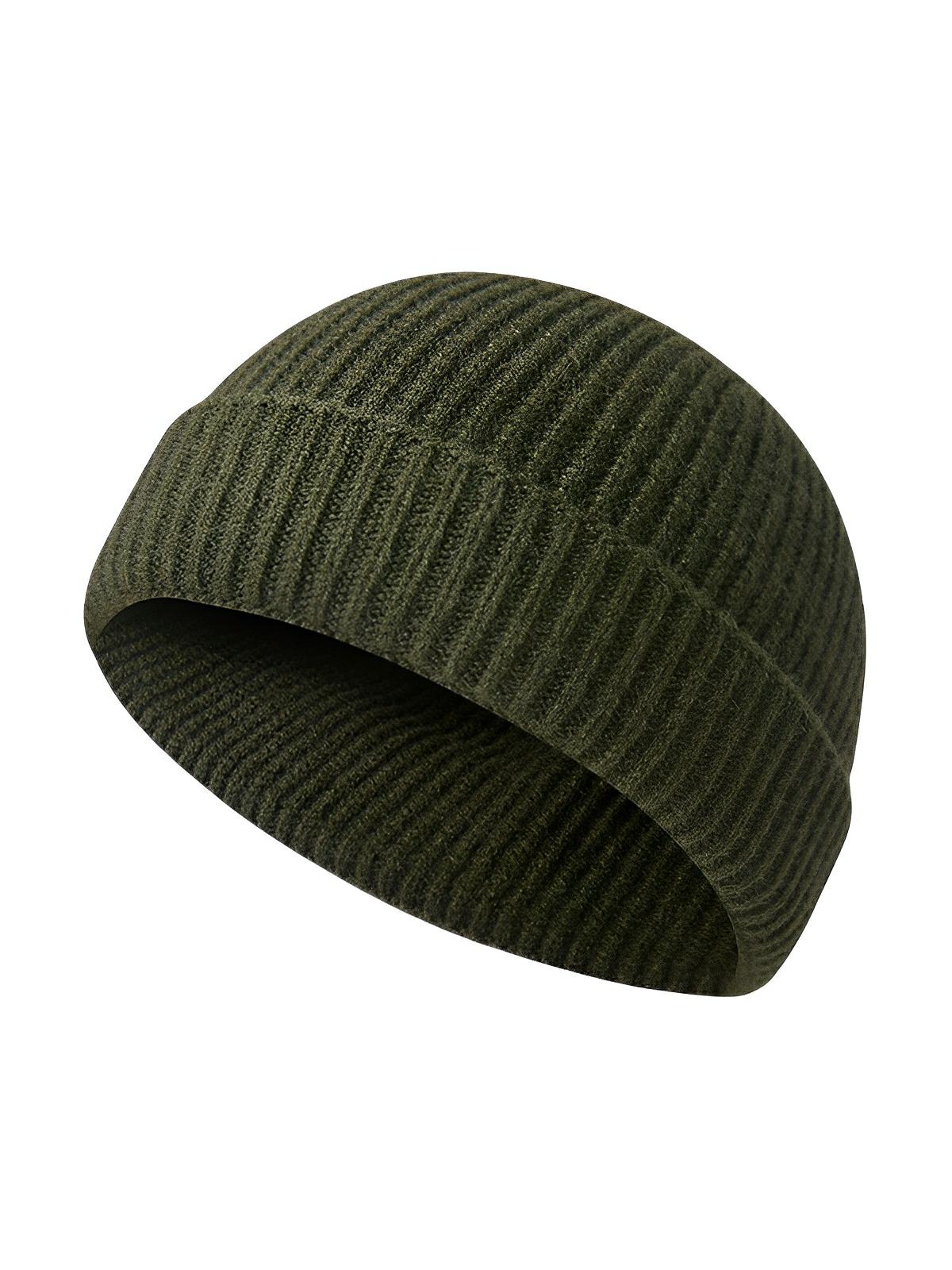 Bonnet docker côtelé, court unisexe, chaud pour l'hiver, bonnet à revers, maille fine, modèle Jino - Bonnets - Kaki