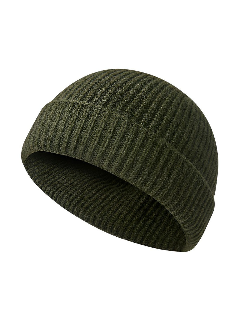 Bonnet docker côtelé, court unisexe, chaud pour l'hiver, bonnet à revers, maille fine, modèle Jino - Bonnets - Kaki