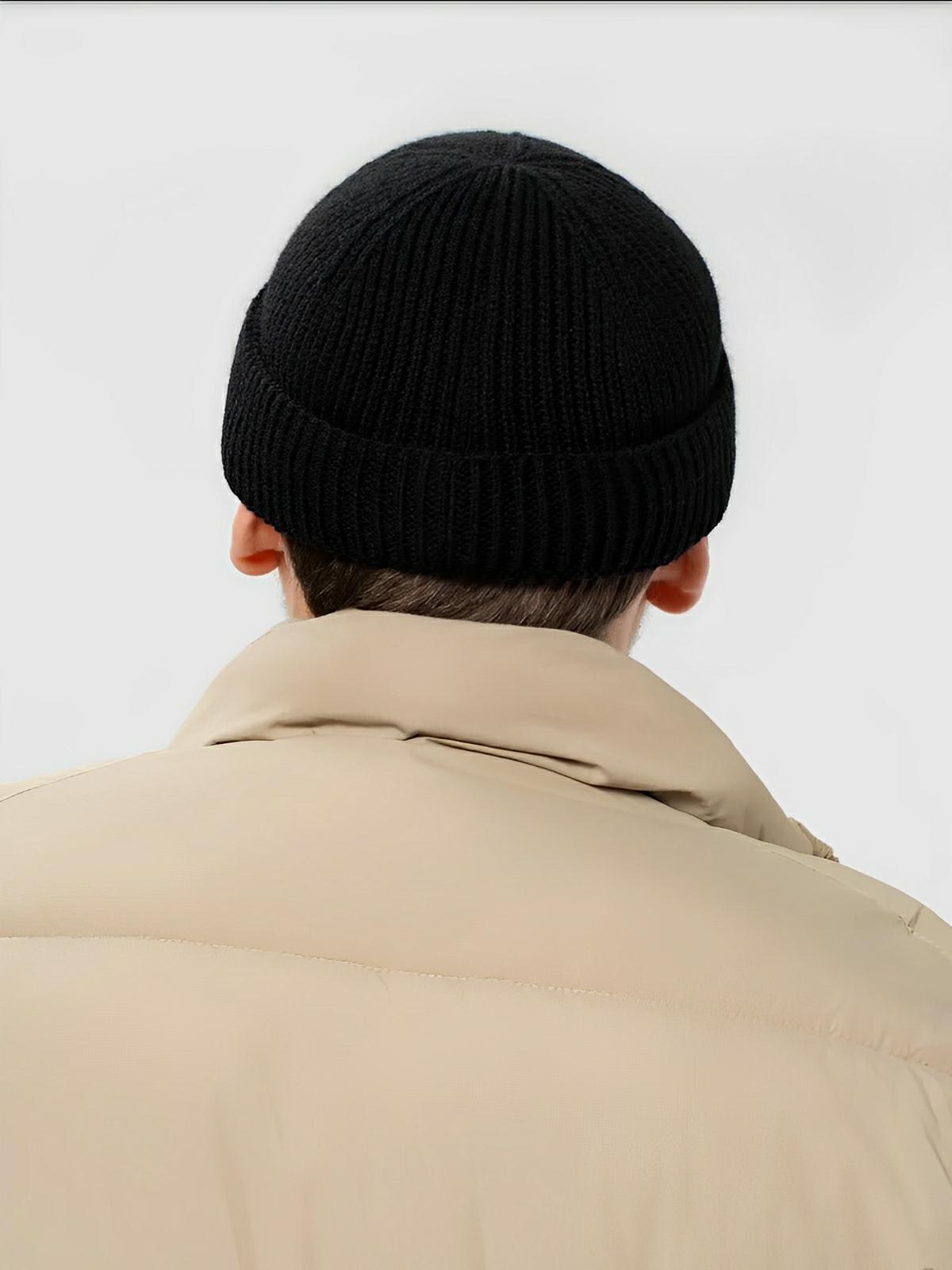 Bonnet docker côtelé, court unisexe, chaud pour l'hiver, bonnet à revers, maille fine, modèle Jino - Bonnets - Noir