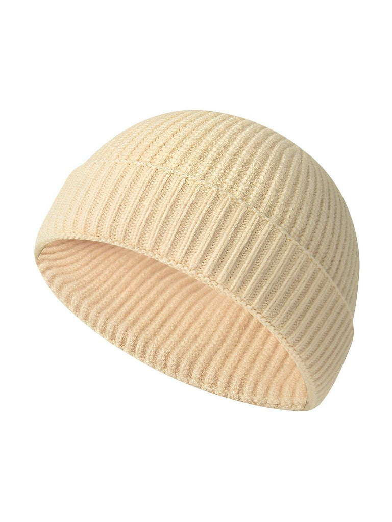 Bonnet docker côtelé, court unisexe, chaud pour l'hiver, bonnet à revers, maille fine, modèle Jino - Bonnets - Beige