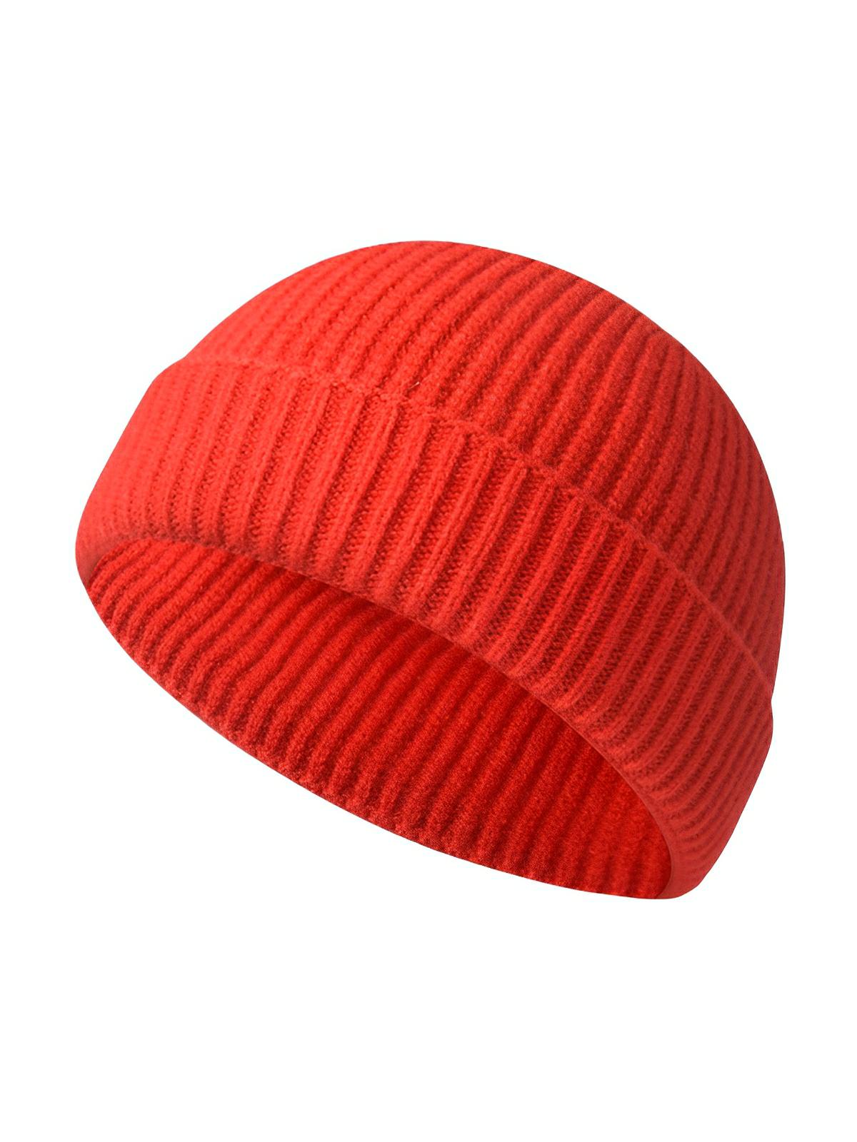 Bonnet docker côtelé, court unisexe, chaud pour l'hiver, bonnet à revers, maille fine, modèle Jino - Bonnets - Orange