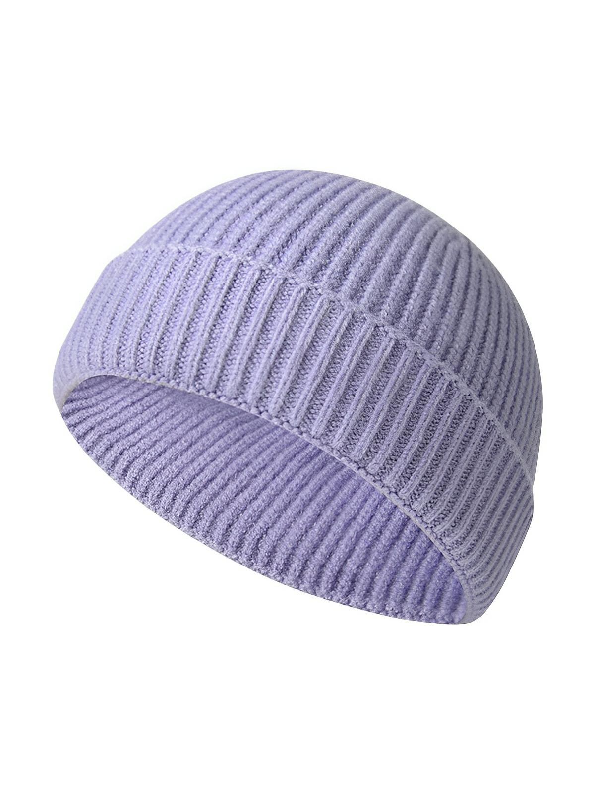 Bonnet docker côtelé, court unisexe, chaud pour l'hiver, bonnet à revers, maille fine, modèle Jino - Bonnets - Lavande