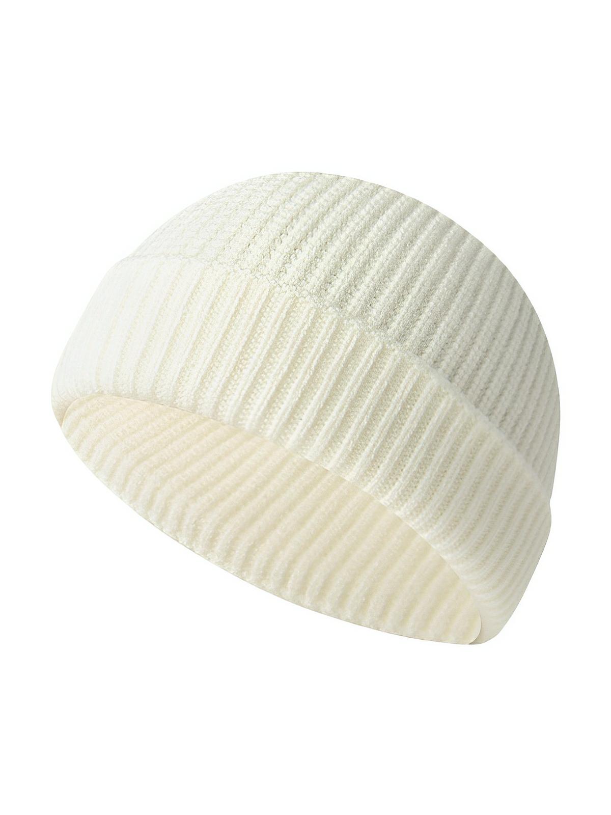 Bonnet docker côtelé, court unisexe, chaud pour l'hiver, bonnet à revers, maille fine, modèle Jino - Bonnets - Blanc