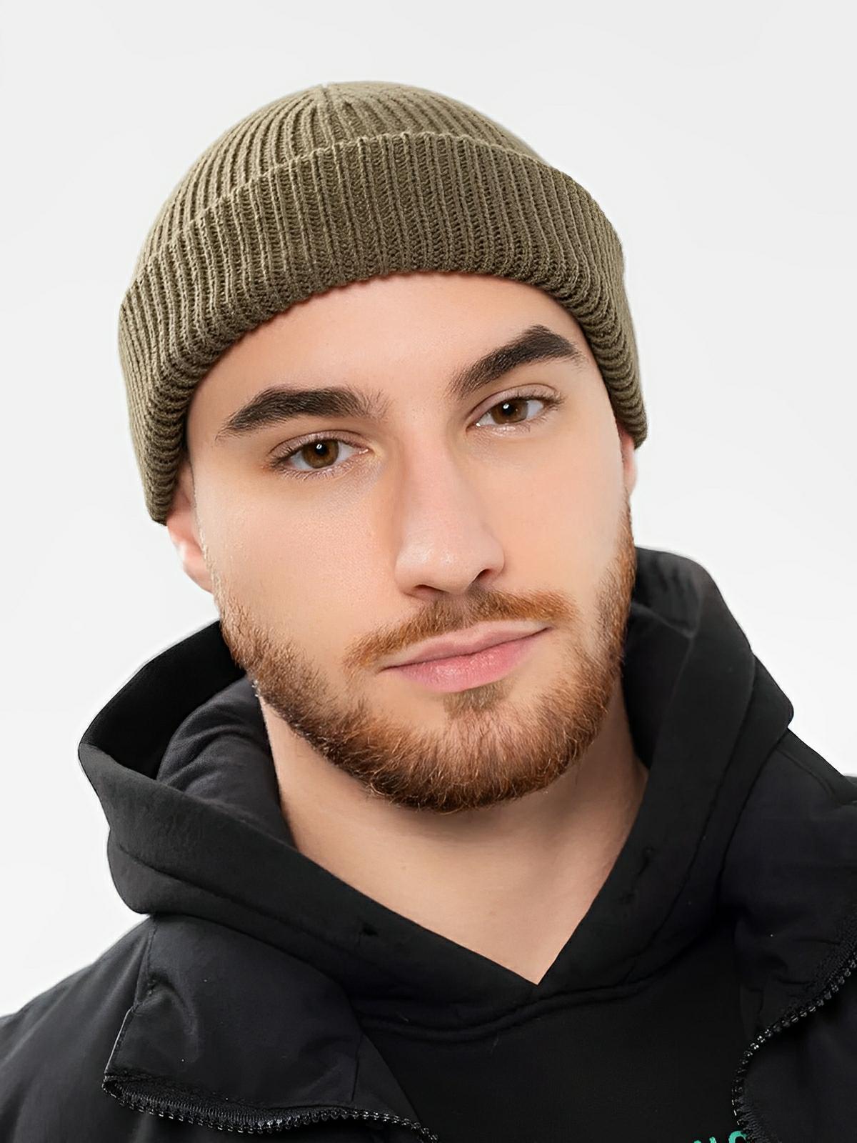 Bonnet docker côtelé, court unisexe, chaud pour l'hiver, bonnet à revers, maille fine, modèle Jino - Bonnets - Taupe