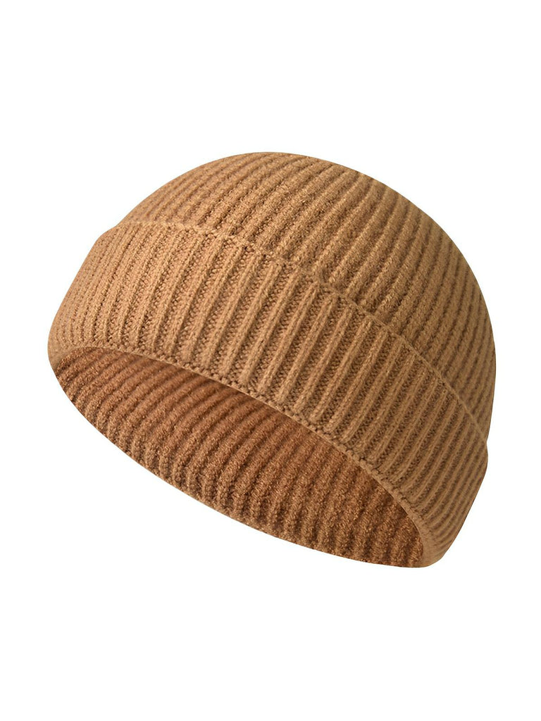Bonnet docker côtelé, court unisexe, chaud pour l'hiver, bonnet à revers, maille fine, modèle Jino - Bonnets - Camel