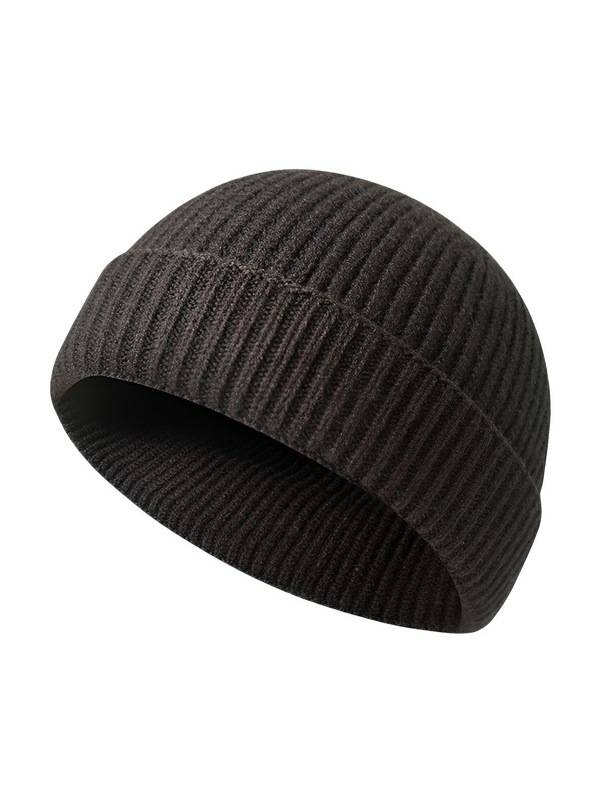 Bonnet docker côtelé, court unisexe, chaud pour l'hiver, bonnet à revers, maille fine, modèle Jino - Bonnets - Gris foncé
