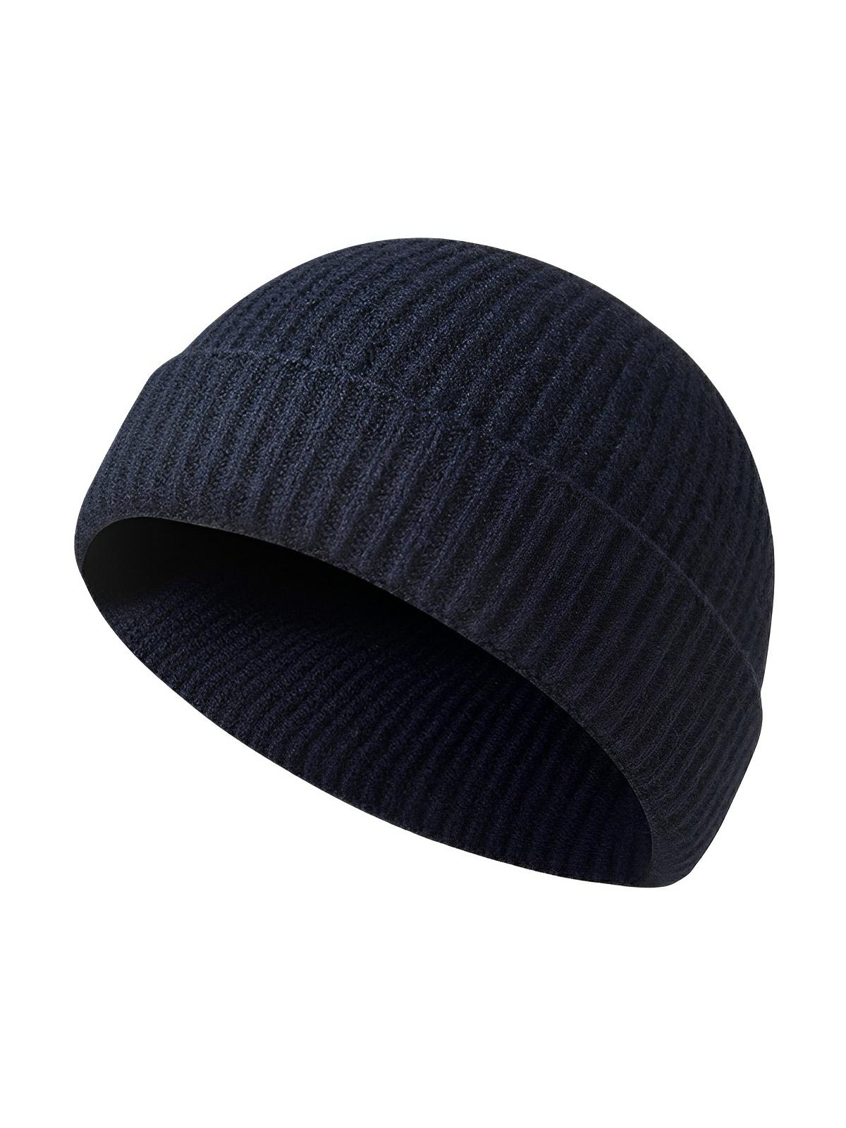 Bonnet docker côtelé, court unisexe, chaud pour l'hiver, bonnet à revers, maille fine, modèle Jino - Bonnets - Bleu marine
