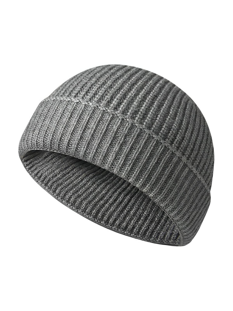 Bonnet docker côtelé, court unisexe, chaud pour l'hiver, bonnet à revers, maille fine, modèle Jino - Bonnets - Gris
