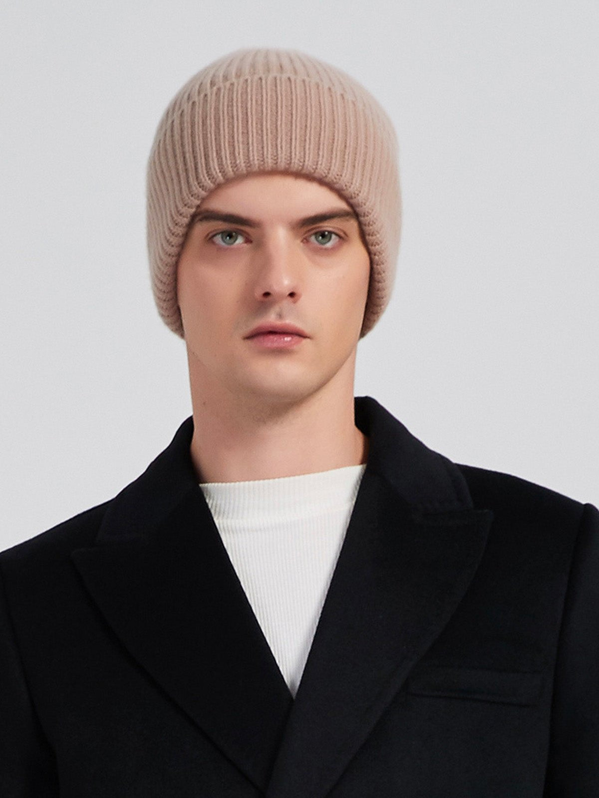 Bonnet en laine mixte, chaud pour l'hiver, tricoté et épais, doux extensible, coupe - vent, modèle Vic - Bonnets - Beige