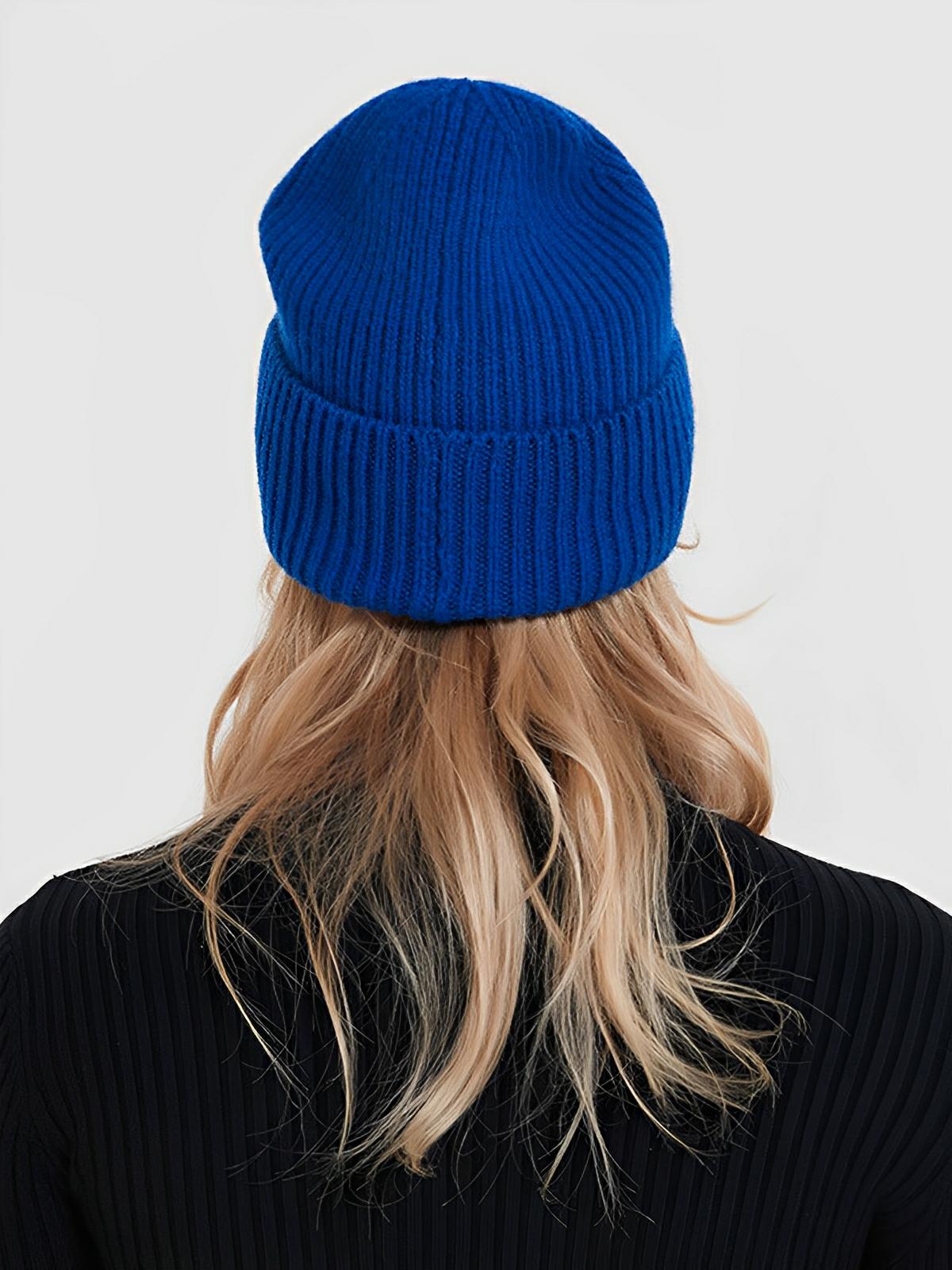 Bonnet en laine mixte, chaud pour l'hiver, tricoté et épais, doux extensible, coupe - vent, modèle Vic - Bonnets - Bleu royal
