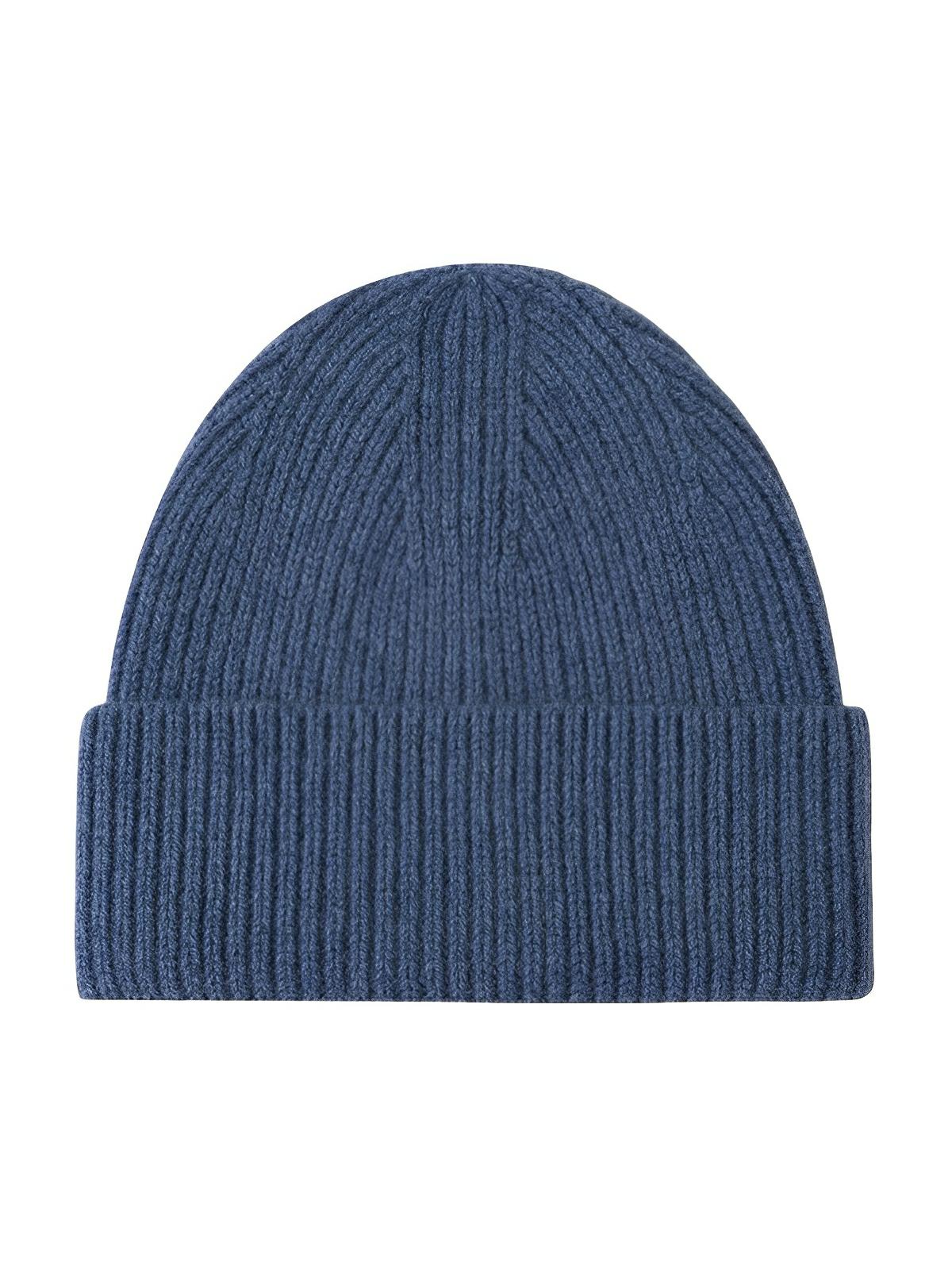 Bonnet en laine mixte, chaud pour l'hiver, tricoté et épais, doux extensible, coupe - vent, modèle Vic - Bonnets - Bleu