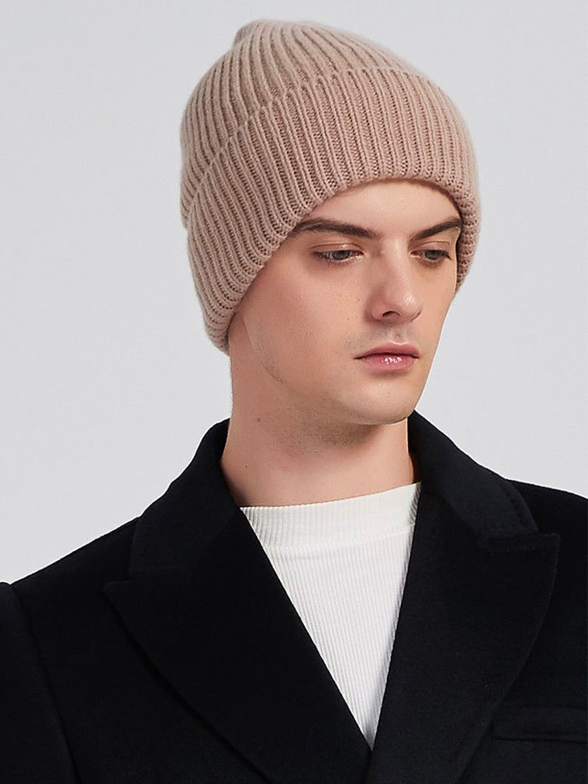 Bonnet en laine mixte, chaud pour l'hiver, tricoté et épais, doux extensible, coupe - vent, modèle Vic - Bonnets - Beige