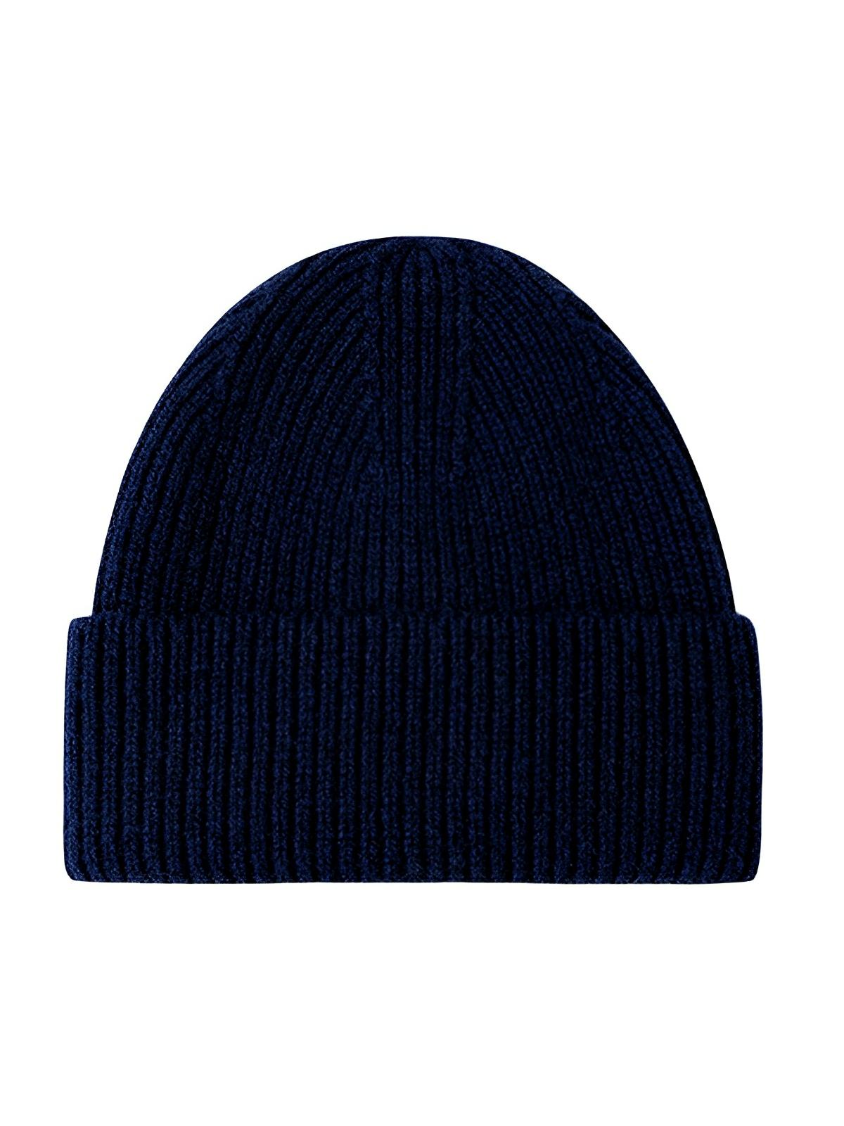 Bonnet en laine mixte, chaud pour l'hiver, tricoté et épais, doux extensible, coupe - vent, modèle Vic - Bonnets - Bleu marine