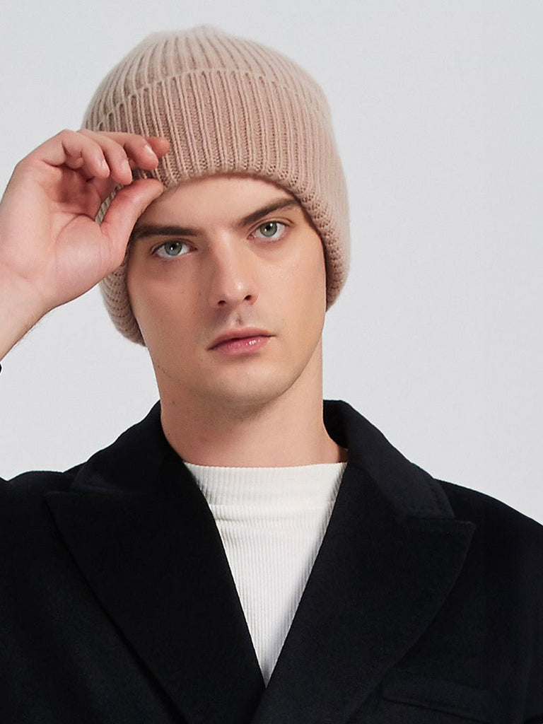 Bonnet en laine mixte, chaud pour l'hiver, tricoté et épais, doux extensible, coupe - vent, modèle Vic - Bonnets - Beige