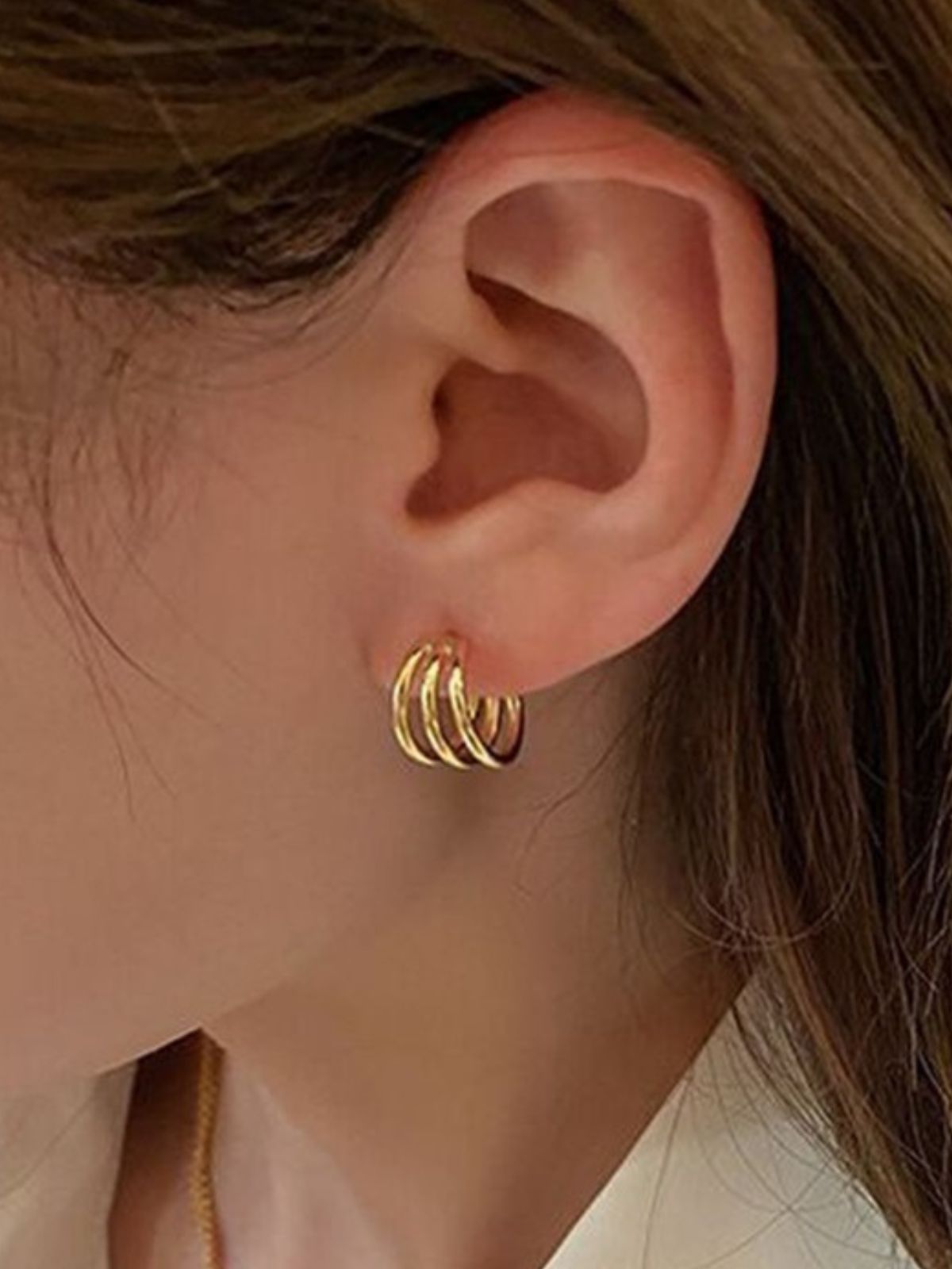 Boucles d’oreilles acier inoxydable, forme C incurvée, triple couche, plaqué or, style géométrique, modèle Ecrame - Boucles d'oreilles - Or 44 mm