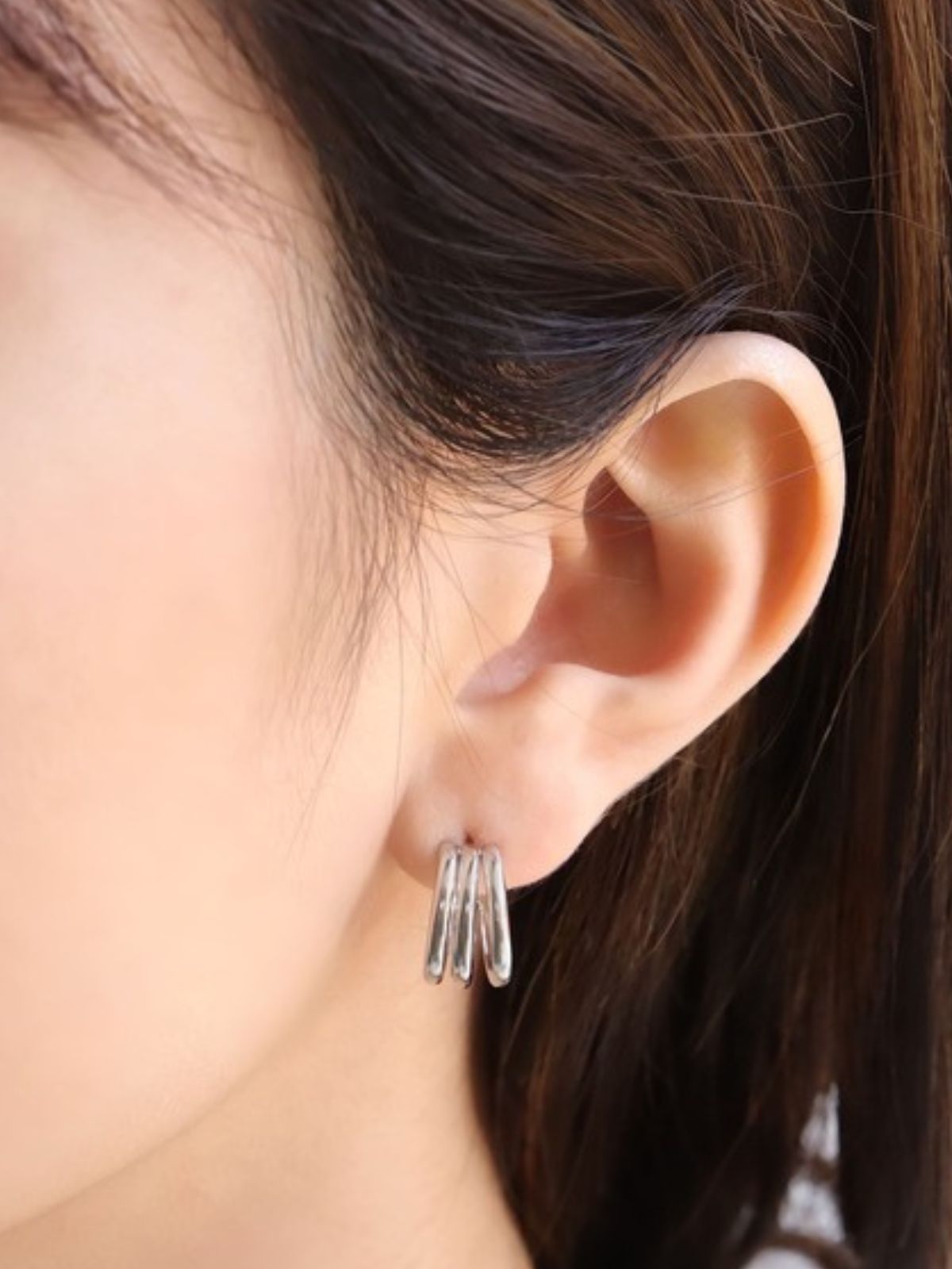 Boucles d’oreilles acier inoxydable, forme C incurvée, triple couche, plaqué or, style géométrique, modèle Ecrame - Boucles d'oreilles - Argent 44 mm