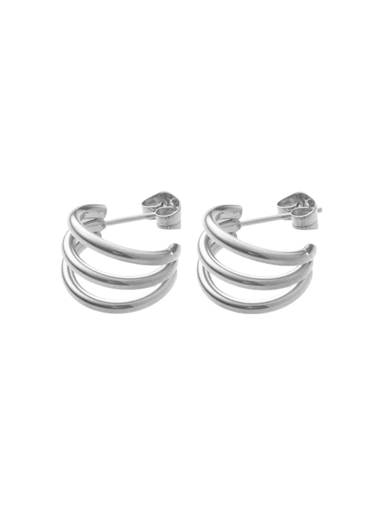 Boucles d’oreilles acier inoxydable, forme C incurvée, triple couche, plaqué or, style géométrique, modèle Ecrame - Boucles d'oreilles - Argent 44 mm